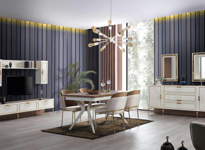 Dining room Dining set Set Table 4x Chairs Sideboard 2x Mirror 8pcs new